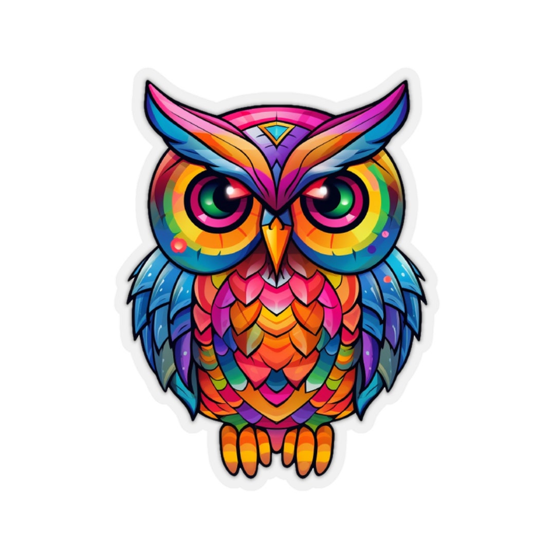 Stained Glass Rainbow Owl Vinyl Sticker 2 Etsy