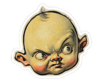 Vintage Angry Baby Head Sticker - Retro Die-Cut Decal for Laptop, Journal, or Water Bottle