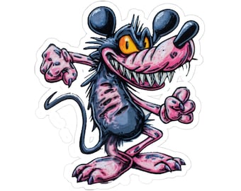 Grungy Cartoon Rat Sticker: Retro Hot Rod Vinyl Decal