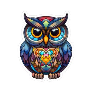 Adesivo gufo in vetro colorato / Adesivo in vinile colorato a forma di uccello, simpatico gufo, adesivo per laptop, regalo per gli amanti dei gufi