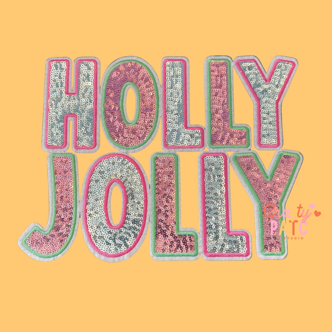 Holly Jolly Christmas Patch, Iron on Patches, Sequin Applique ...