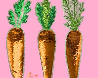 Easter Sequin Patch, Carrots Patch, Iron On, DIY Patch