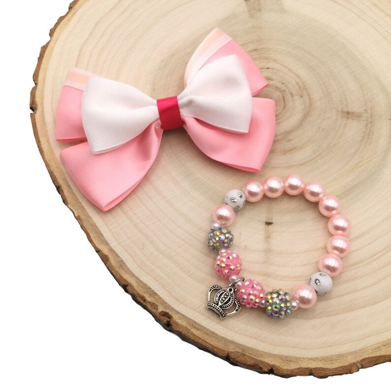Princess Hair Bow and Bracelet 2pc Set Princess Aurora Hair Bow Gift Set for Girls