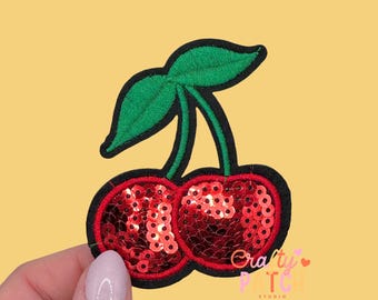 Sequin Cherries Patch, Iron On Patch