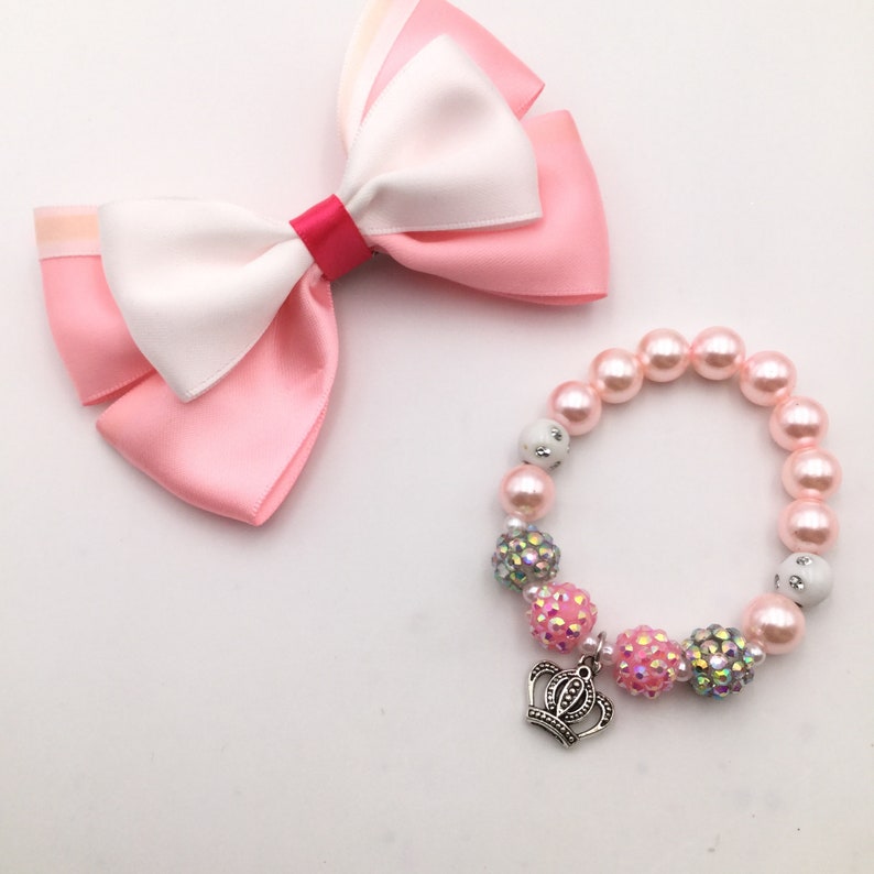 Princess Hair Bow and Bracelet 2pc Set Princess Aurora Hair Bow Gift Set for Girls