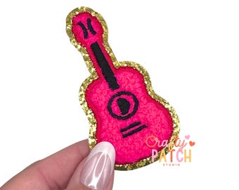 Pink Guitar Patch, Iron On Patch
