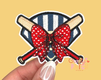 Baseball Bow Patch: Embroidered Iron-On Game Day Applique