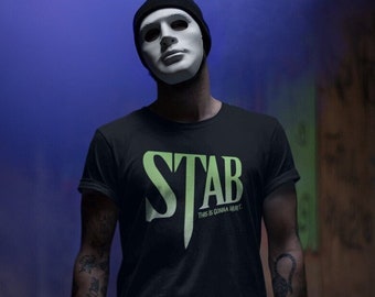 STAB - Kurzarm Unisex T-Shirt - Scream Movie Inspired Tee - 1996 Wes craven Scary Movie Ghostface Horror Geschenk Goth Geschenke Filmfan
