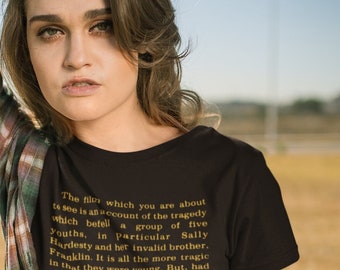 The Tragedy which Befell a Group of Five Youths - Texas Chainsaw Massacre Inspired Horror Unisex Tee Tshirt - retro slasher horror gift fan