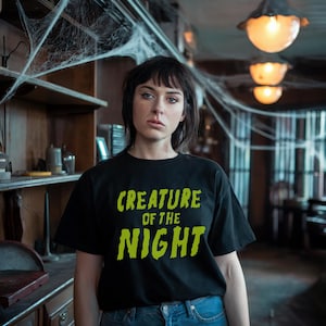 Criatura de la Noche - Camiseta unisex de manga corta - Rocky Horror Picture Show inspirado en el terror retro, el suspenso vintage, el regalo del terror gótico