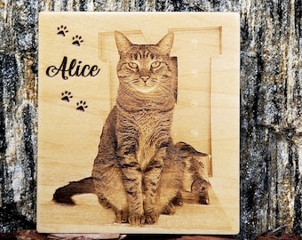 Pet Laser Engraved Wood Photo / Your Cat on Maple / Personalized Pet Photo  / Pet Memorial / Custom Wood Art / Free Shipping