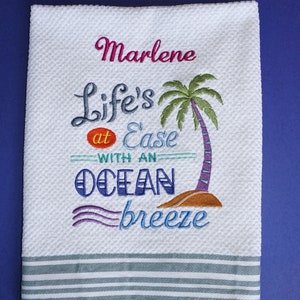 Embroidered Kitchen Towel /Fun towel/ Florida Life&#39;s at Ease / Cotton / PERSONALIZE IT / Unique Gift Home Decor / Embroidered Dish towel