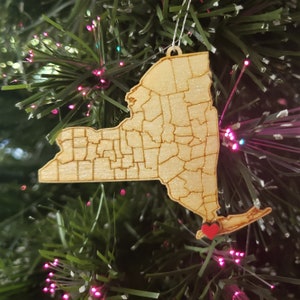 Laser Engraved Wood State Ornament / NY, Texas, Georgia / All States Available / Heart City / Laser Cut Christmas / Personalized gift