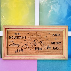Laser Engraved Plaque / Framed Mountain Sign / Cherry Wood / Inspirational Saying / Mountains Art / Wood Plaque /FREE SHIPPING