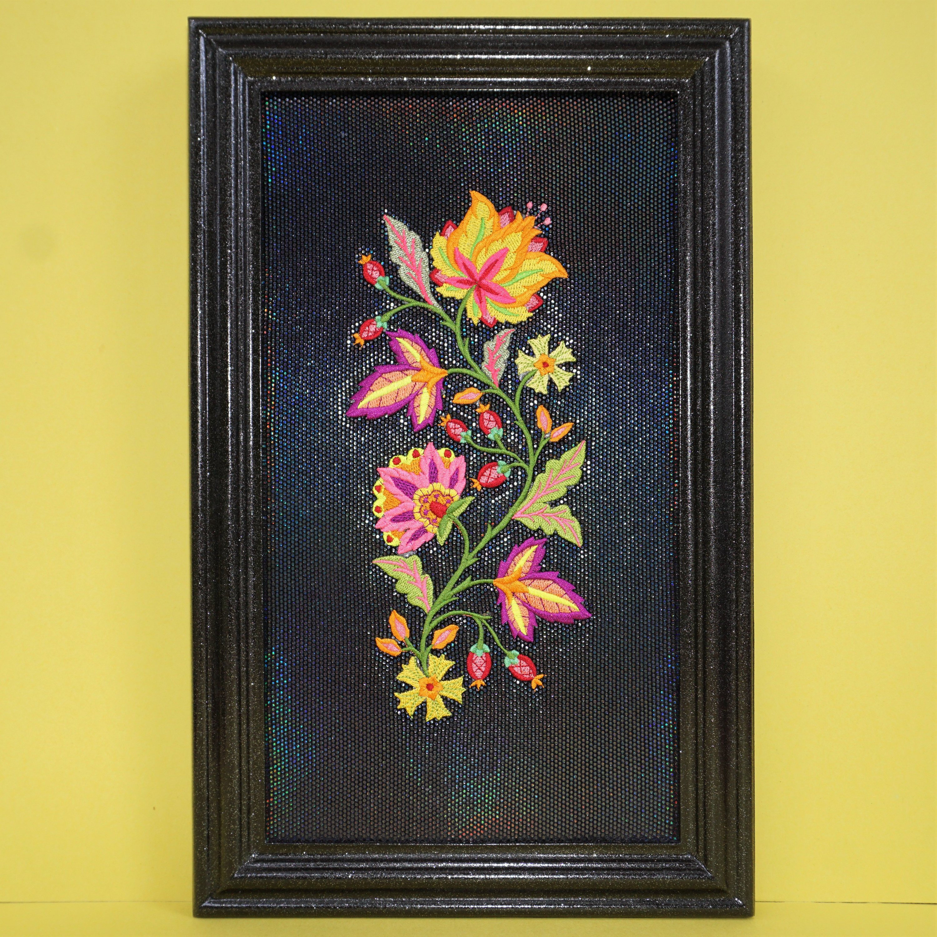 Bright Colorful Flower Bouquet Embroidery Hand-stitched Framed Wall Art Bright Colorful Flower Bouquet Embroidery Hand-stitched Framed Wall Art
