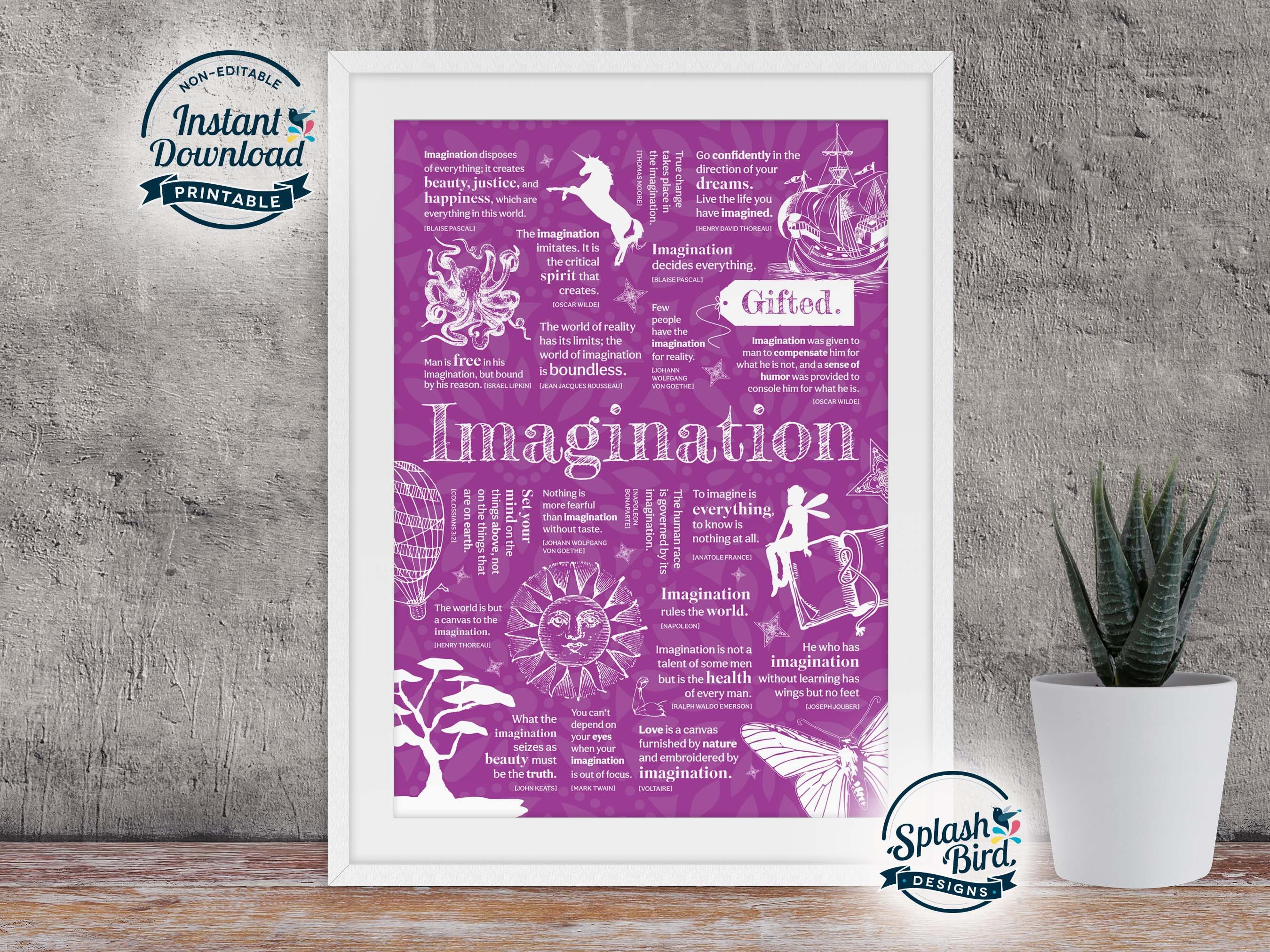 Imagination Themed Inspirational Quote Poster, Vintage Art Poster, Instant Download Printable