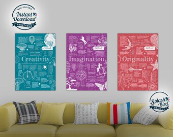 Gifted Quotes 3 Posters BUNDLE Printable | Creativity, Imagination and Originality posters | Vintage Theme | Wall Art  | Instant Download