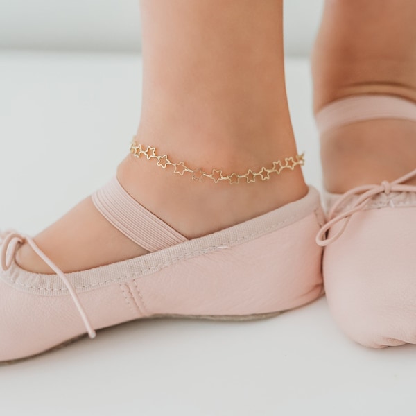 14k Gold Anklet | Gold Star Anklet | Ankle Bracelet Gold | For Girl | Toddler | Baby | Women | Toddler Jewelry for Girl
