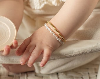 Freshwater pearl and gold double strand bracelet-genuine pearl-baby girl bracelet-toddler jewelry-personalized-gold filled