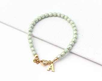 Beaded Baby Bracelet, Mint Green, Toddler Girl Jewelry, Mommy and Me Personalized Bracelets, Letter Charm