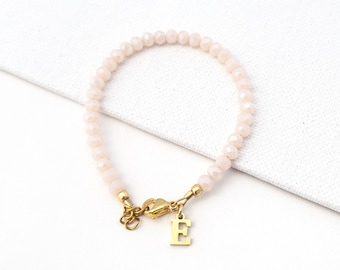 Sparkly Cream Baby Girl Bracelet, Personalized Bracelets, Toddler Girl Stacking Bracelets, Custom Baby Gift, Letter Charm