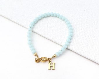 Mint Personalized Beaded Bracelet, Toddler Girl Jewelry, 1st Birthday Gift Girl, Newborn Baby Girl Bracelets