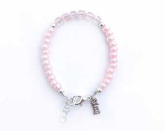 Baby pink bracelet-initial charm bracelet-dainty baby bracelet-baby shower gift-baby jewelry-toddler jewelry-take home outfit-keepsake gift