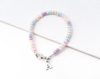 Rainbow bracelet-baby bracelet-pastel bracelet-rainbow baby-baby girl bracelet-personalized-baby jewelry-toddler girl bracelet-letter charm