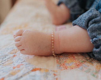 Dainty Blush Beaded Anklet | 14k Gold Filled Chain Ankle Bracelet | Baby | Toddler | Little Girl | Women