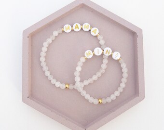 Mama and Mini Bracelets | Mother Daughter Bracelets | Matching Bracelet Set | White Quartz Bracelet| Personalized