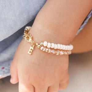 baby bracelet for girls-cream bracelet-first birthday gift-baby bracelet personalized-baby jewelry-initial charm bracelet-toddler bracelet image 1