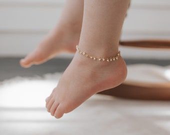 White Beaded Anklet | 14k Gold Chain Ankle Bracelet | Baby | Toddler | Little Girl | Women