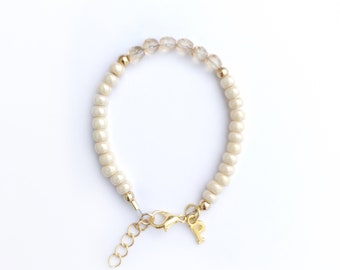 dainty baby bracelet-champagne stacking bracelet-baby shower gift-toddler flower girl bracelet-baby jewelry-newborn bracelet-ivory bracelet