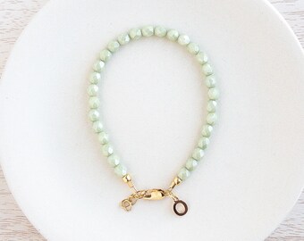 Beaded Baby Bracelet, Mint Green, Toddler Girl Jewelry, Mommy and Me Personalized Bracelets, Letter Charm