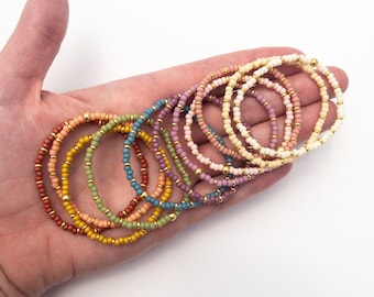 Seed Bead Bracelet, Neutral Layering Bracelets, Girls Jewelry, Stretch Toddler Bracelet