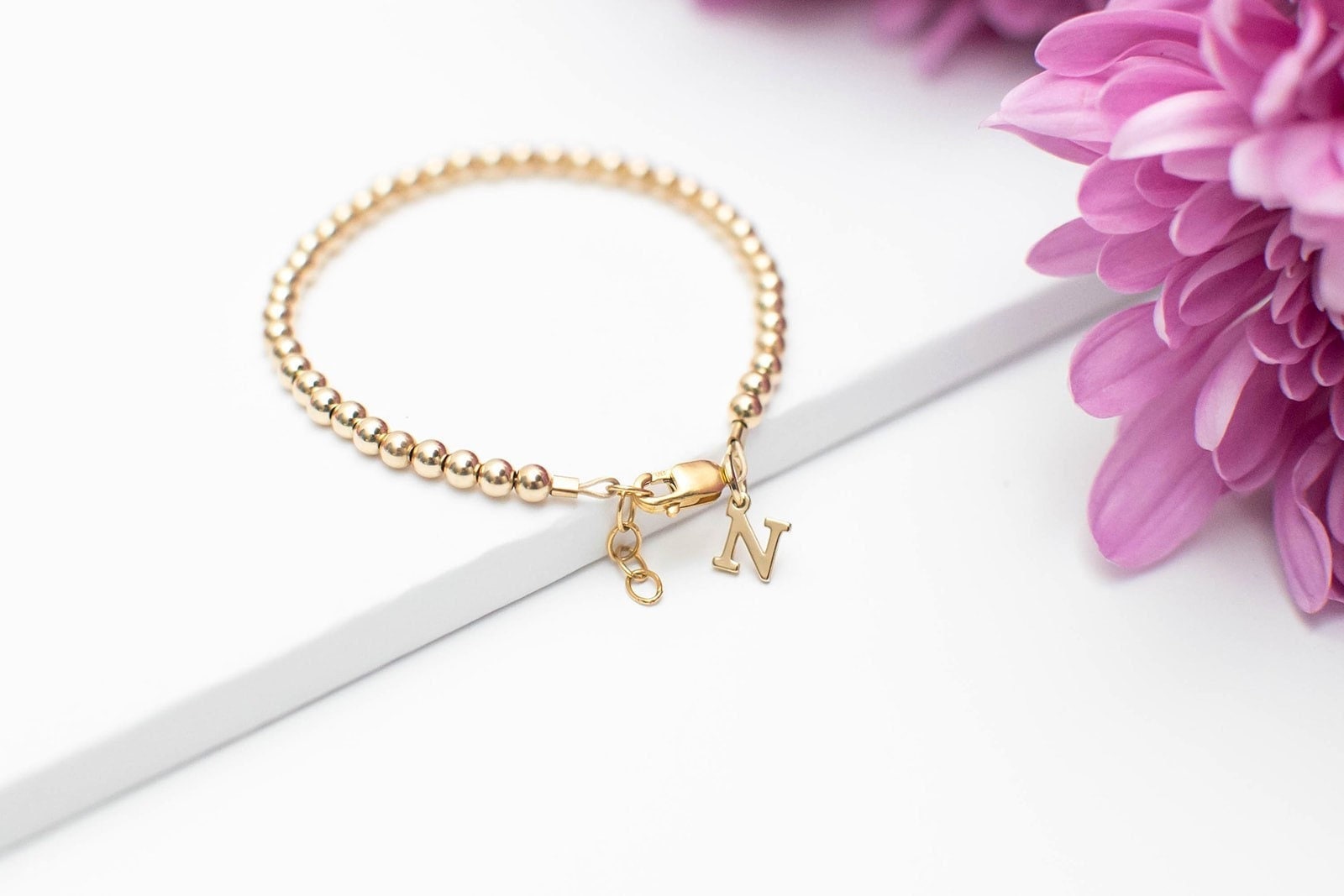 Gold Baby Bracelet for Girl | 14k Gold Filled 3mm Bead | 1 Year Old Girl Gift | Baptism Gift Girl | Personalized Toddler Bracelet | Name