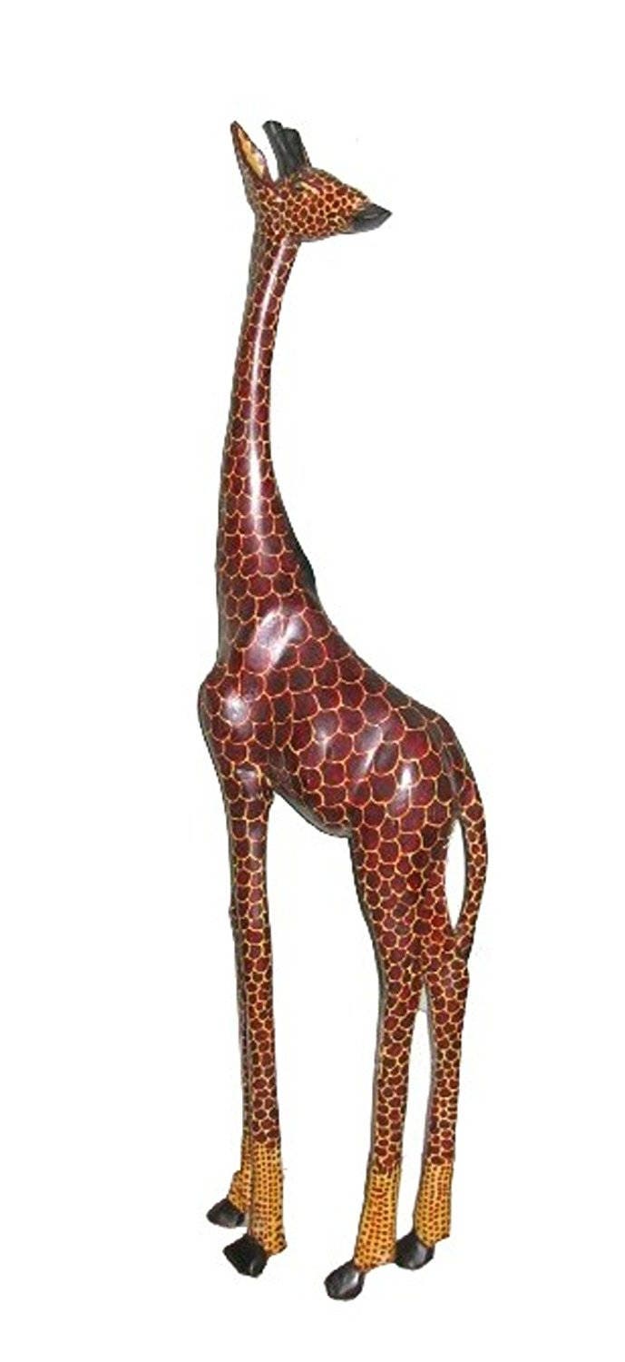 Handcrafted 3 Foot Wooden Giraffe Statue Hard Wood Arrives Zoom