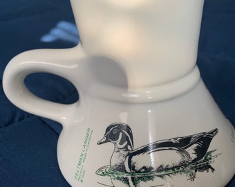 Rare Vintage Waterfowl No Spill Porcelain Travel Coffee Mug Feltman Langer  USA