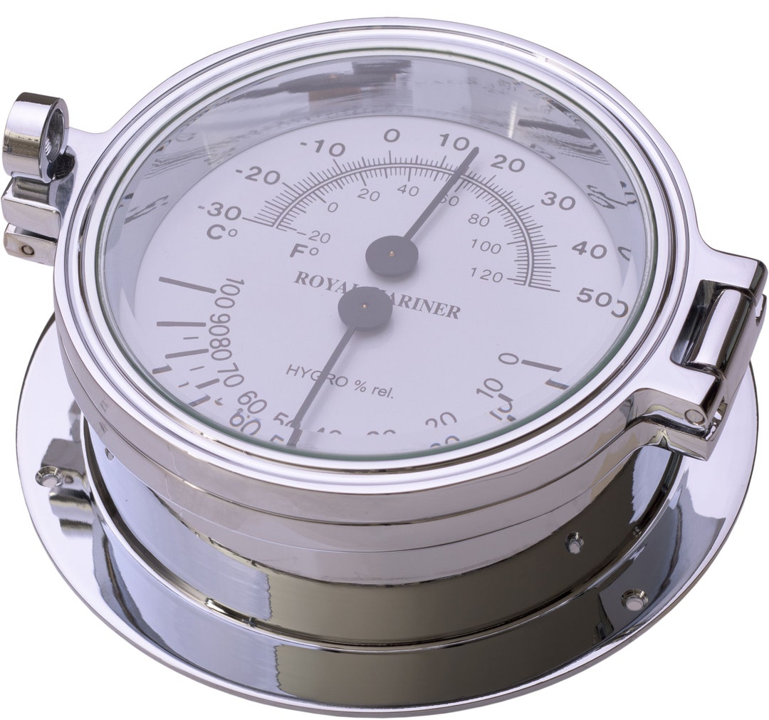 Thermometer / Hygrometer, New Zealand, 116mm4.56in, 700 Grams1.5lb, Chrome Over SOLID Brass