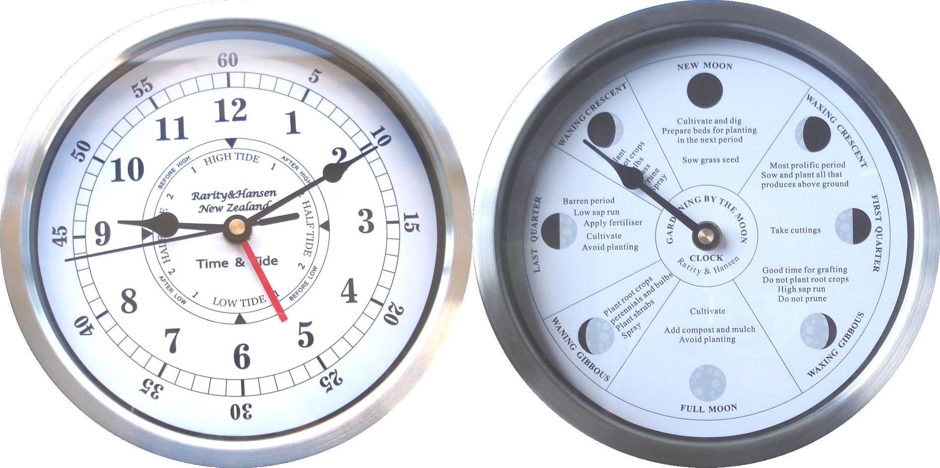 Matching Tide & Moon Phase Clock Set Stainless Steel Wall Clocks