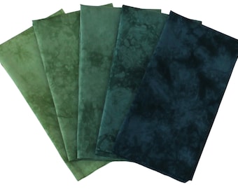 Hand dyed gradient bundle of green to teal quilt cotton - 5 pieces, available as fat quarters or half yards