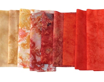 Shades of orange to tan small scrap bundle for applique or crafting, 10 pieces of hand dyed cotton fabric
