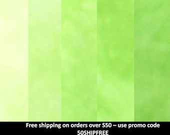 Hand dyed bright spring green fabric bundle, 5 step gradient