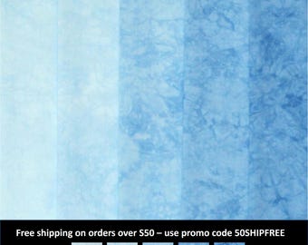 Hand dyed blue gradient bundle, quilting cotton fabric , light to medium values