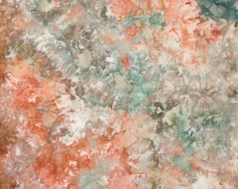 Cotton quilting fabric, ice dyed in shades of terracotta and green, half yard 21x36 inches