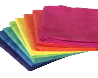 Medium value rainbow hand dyed fat quarter bundle of cotton quilting fabric