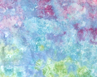 Cotton fabric, ice dyed in shades of pink, blue, purple and green, half yard for quilting or crafting, 21x36 inches