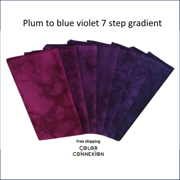 Gradient quilting bundle from plum to blue violet, available as fat eighths, fat quarters or half yards