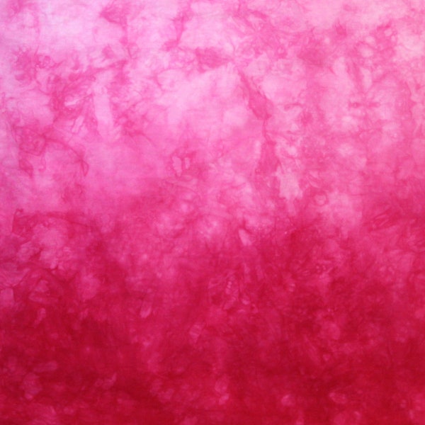 Pink ombre cotton quilt fabric, hand dyed gradient moves from pale pink through deep fuchsia, available as half yard or fat quarter