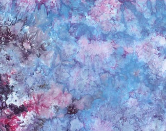 Cotton quilting fabric, ice dyed half yard 21x36 in shades of blue and purple